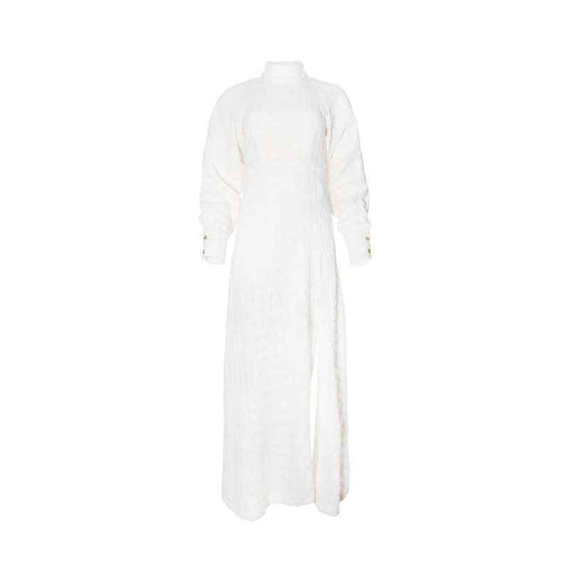 Pearl White Long Sleeve Maxi Tweed Dress | ADIBA | Wolf & Badger