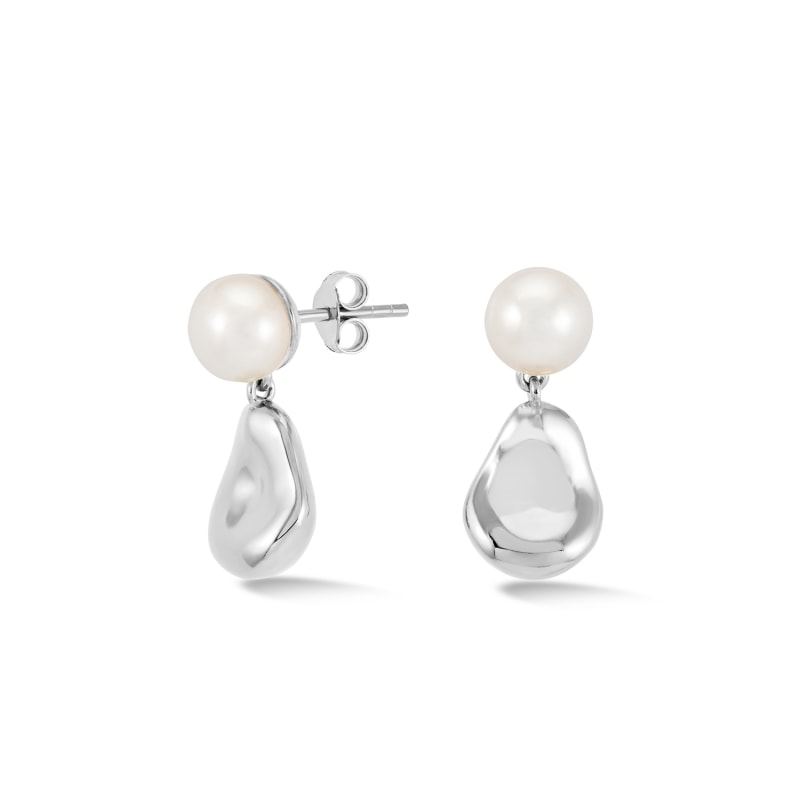 Pebble White Pearl Earrings In Silver Dower Hall Wolf Badger