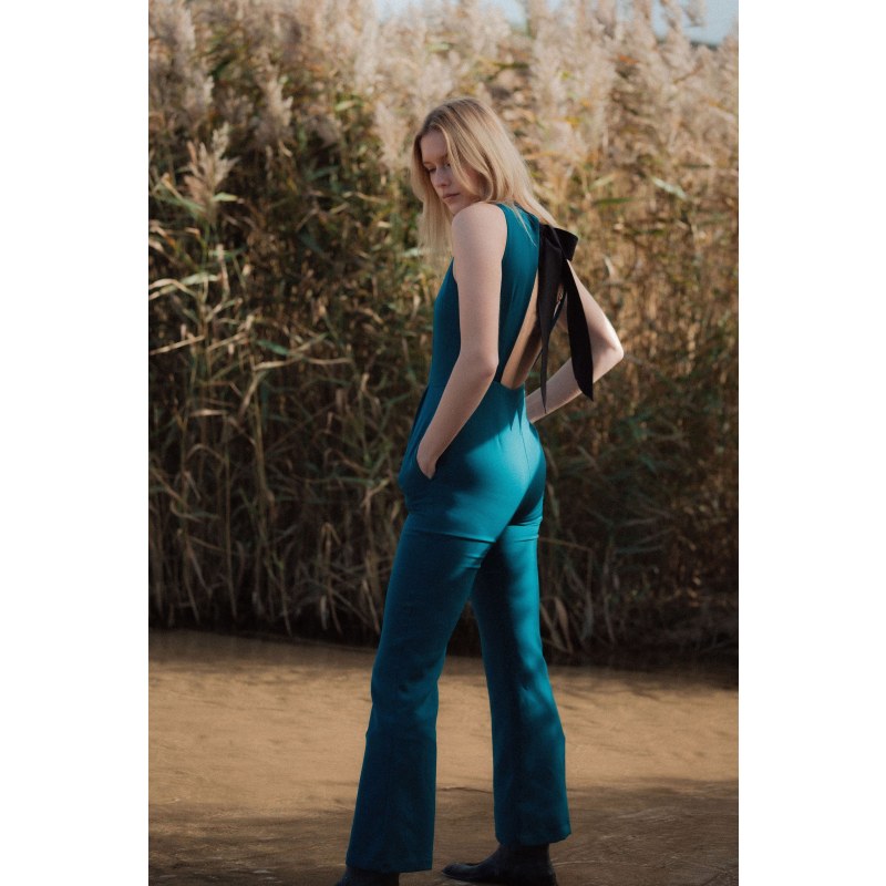 Thumbnail of Andi Jumpsuit With Open Back And Flared Trouser In Teal image