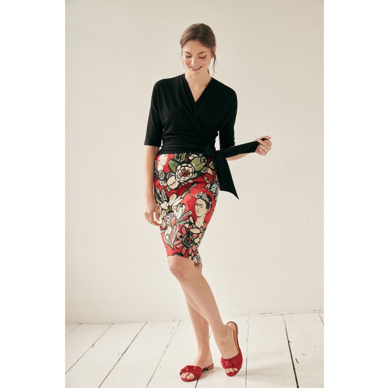 Red patterned pencil skirt cheap