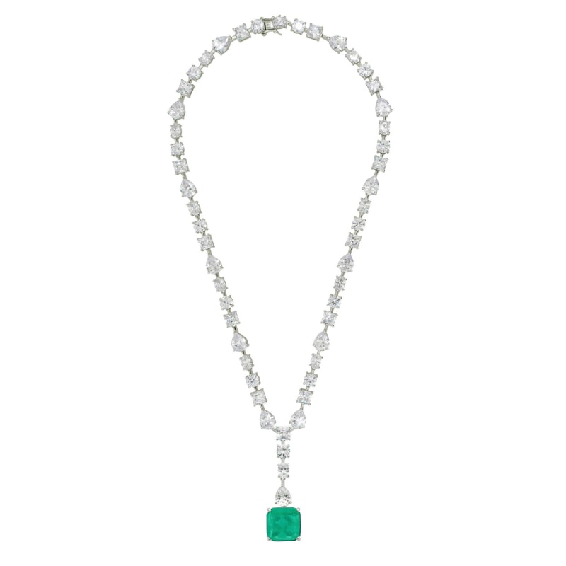 Thumbnail of Penelope Colombian Emerald Statement Necklace Silver image