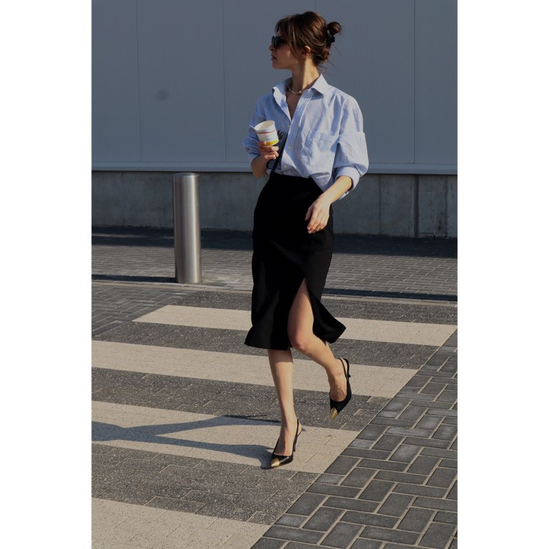 High waisted black skirt midi sales