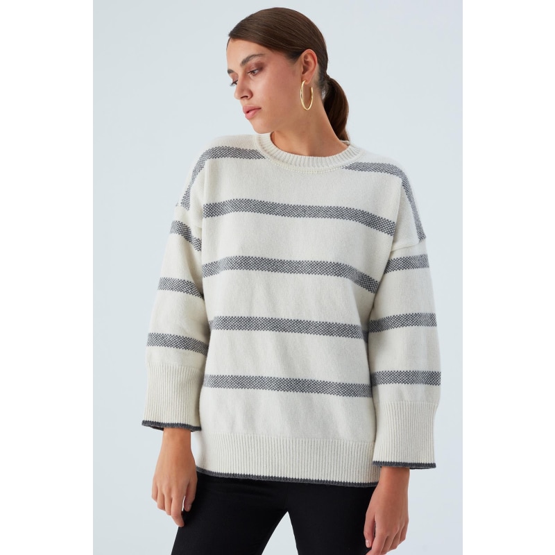 Thumbnail of Carla Striped Loose Fit Pullover In Ecru/Grey image