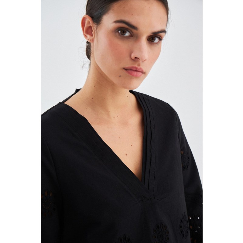 Thumbnail of Hiromi V-Neck Bell Sleeve Blouse In - Black image