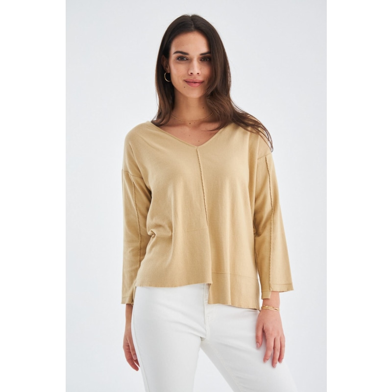 Thumbnail of Fine V-Neck Knitted Tunic In Beige image
