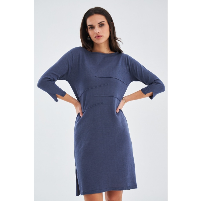 Thumbnail of Boat-Neck Knitted Summer Dress In Grey Blue image