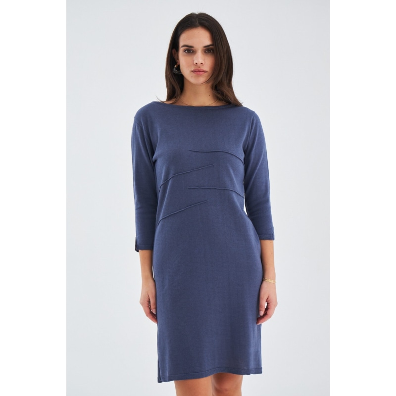 Thumbnail of Boat-Neck Knitted Summer Dress In Grey Blue image