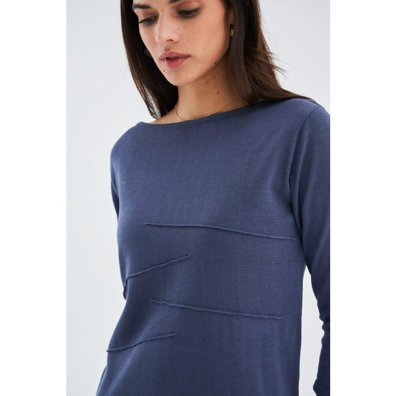 Thumbnail of Boat-Neck Knitted Summer Dress In Grey Blue image