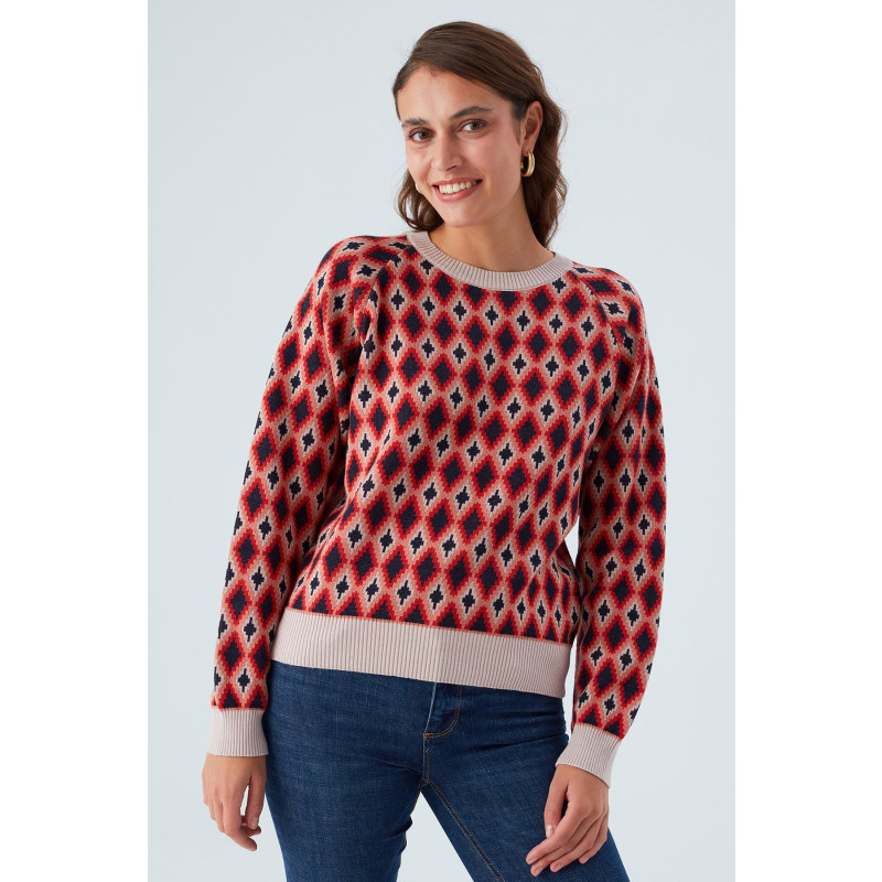 Thumbnail of Trudy Diamond Pattern O-Neck Pullover In Multicolor image