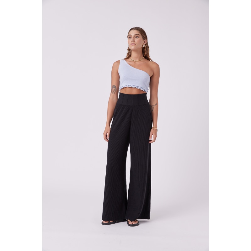 Thumbnail of Super High Rise Wide Leg Silk Blend Knit Pants - Black image