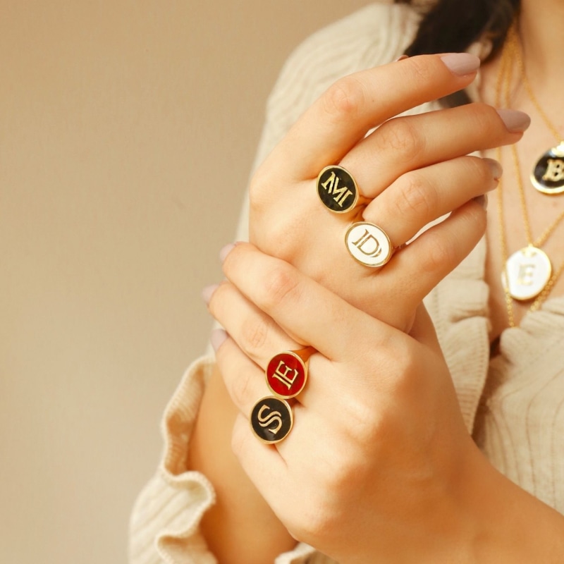 Enamel signet shop ring