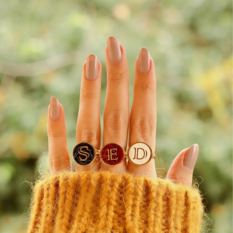 Personalized D Letter Red Enamel Signet Ring