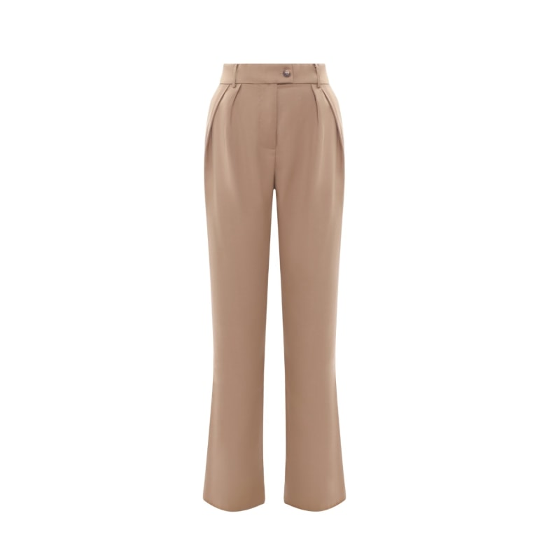 Petite Beige Wool Blend Matilda Trousers Vintage Style High Waisted Minimalist Elegance by KK