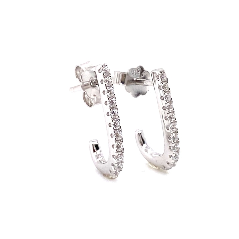 Women's Petite Sparkling Disco J Hoop Earrings in White Gold | Anna Zuckerman