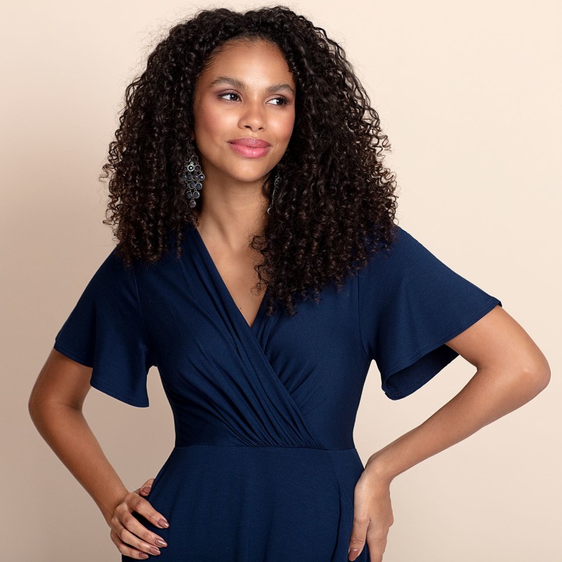 Thumbnail of Petite Waterfall Midi Dress In Navy Blue image