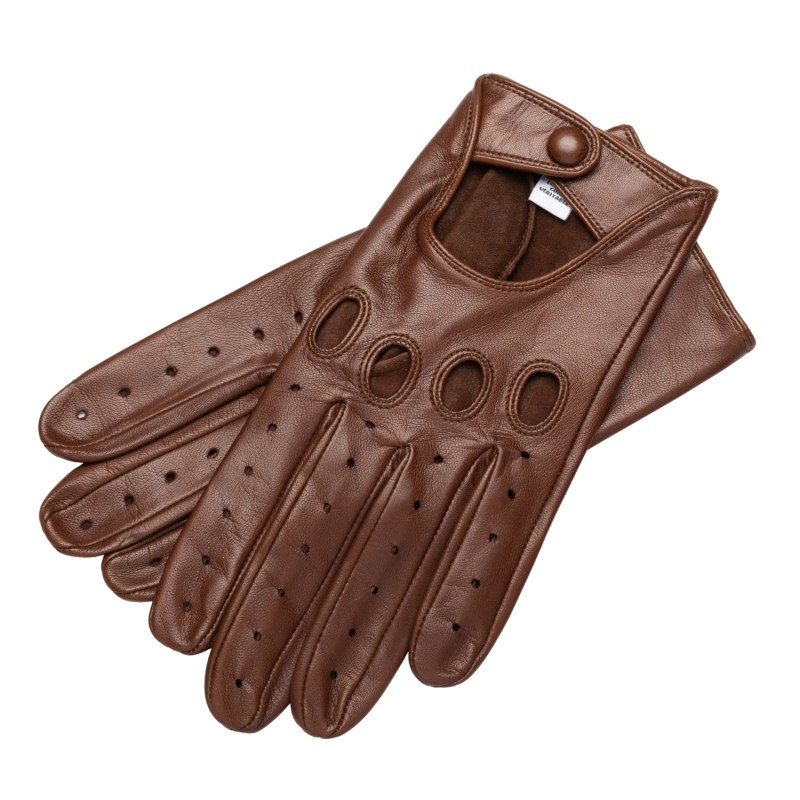 Thumbnail of Arezzo - Men's Leather Driving Gloves In Saddle Brown Nappa Leather image