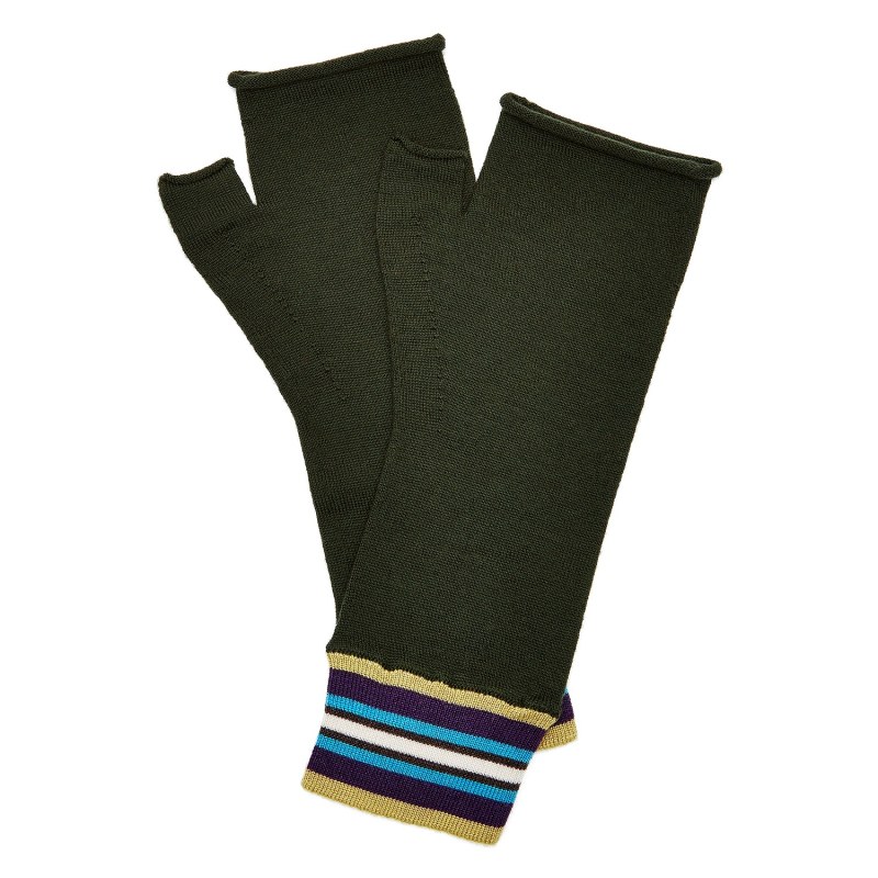 Thumbnail of Olive Green Extrafine Merino Fingerless Gloves image