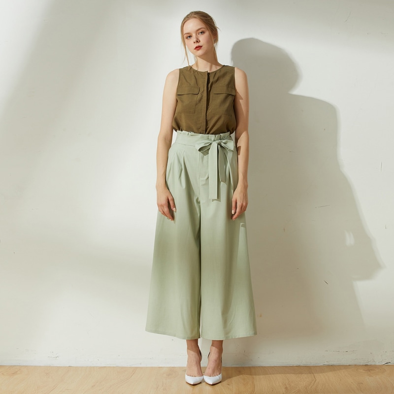 Thumbnail of Malv Ecovero Sleeveless Linen Summer Top With Slit Back In Khaki image