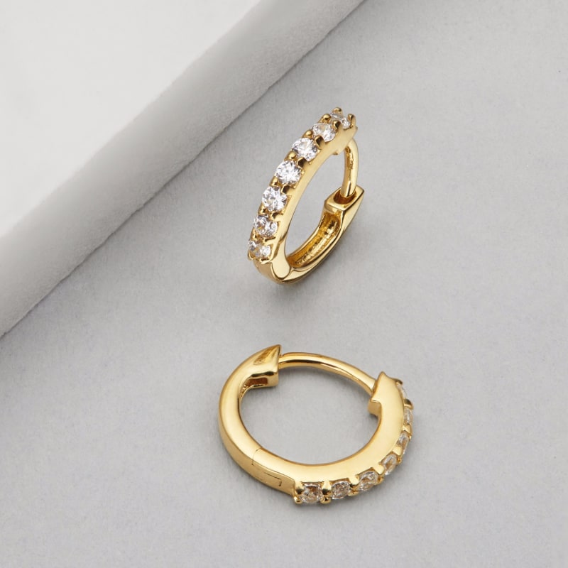 Thumbnail of Small Gold Diamond Style Huggie Hoop Earrings image