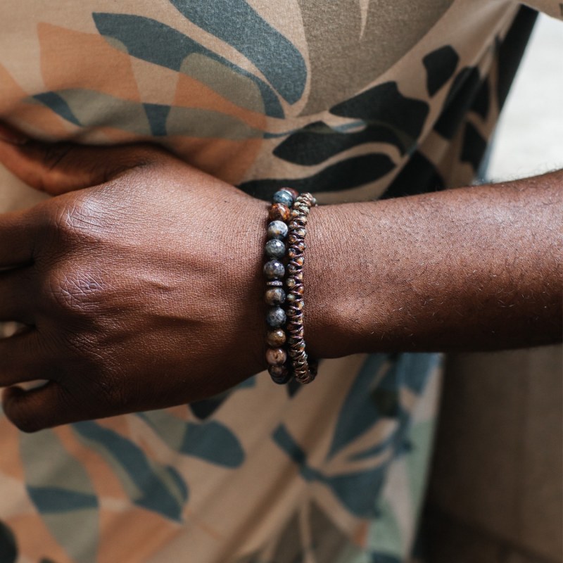 Gold and Natural Diamonds Men's Leather Bracelet