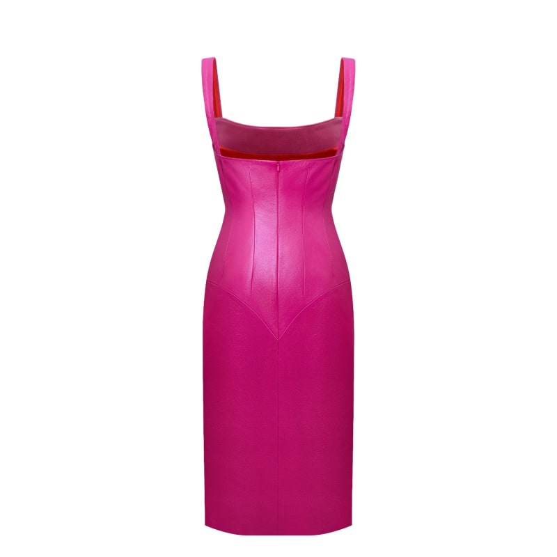 Thumbnail of Pigalle Leather Midi Dress In Fuchsia Pink image