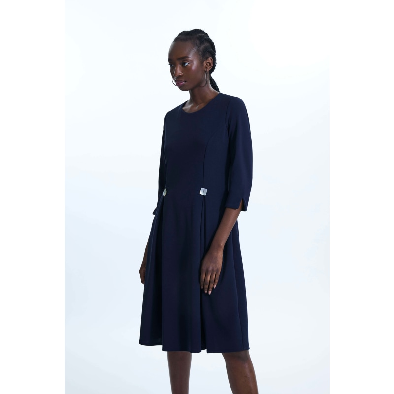 Thumbnail of Pin Tuck Button Midi Dress Navy image