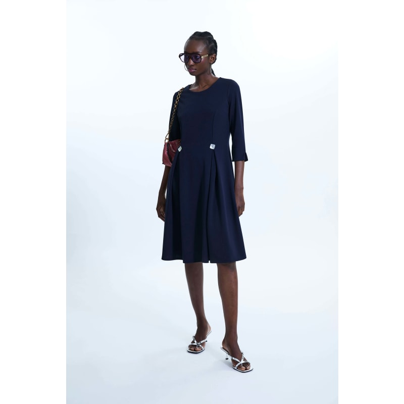 Thumbnail of Pin Tuck Button Midi Dress Navy image