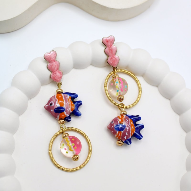 Thumbnail of Pink, Blue & Orange Fish Earrings image