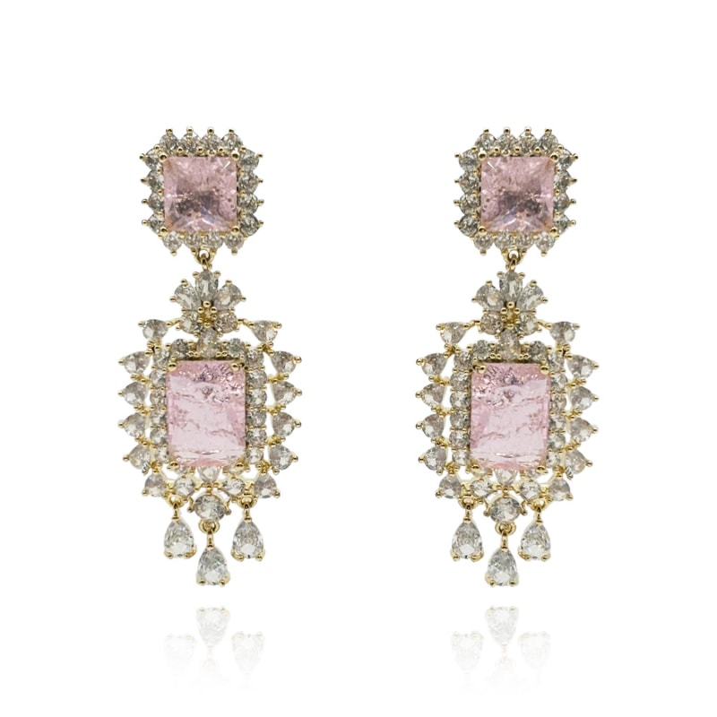 Thumbnail of Pink Diamond Crystal Drop Clip-On Earrings image