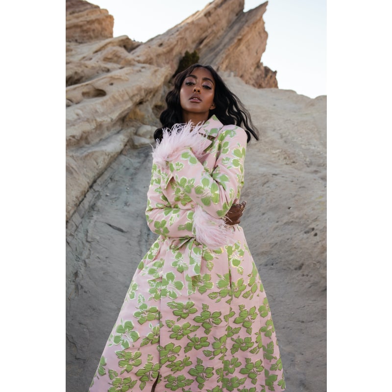 Pink Jacquard Coat ANDREEVA Wolf Badger