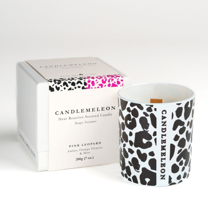 Thumbnail of Pink Leopard Soy Wax Wood Wick Candle - Amber, Orange Flowers & Mint 200G image