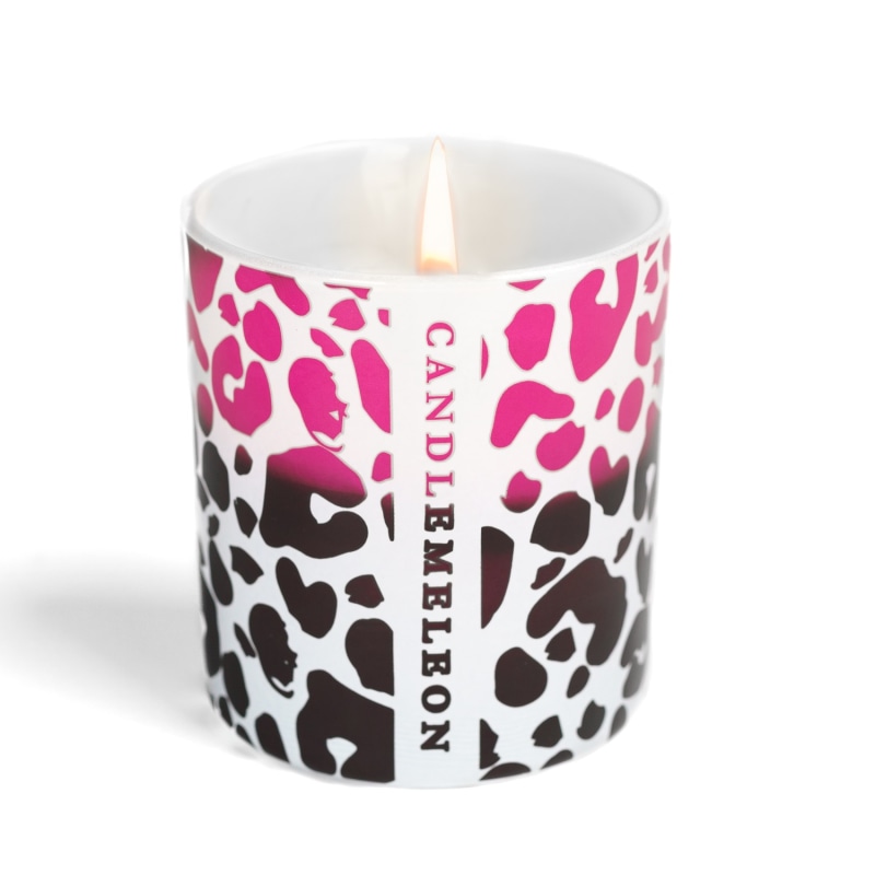 Thumbnail of Pink Leopard Soy Wax Wood Wick Candle - Amber, Orange Flowers & Mint 200G image