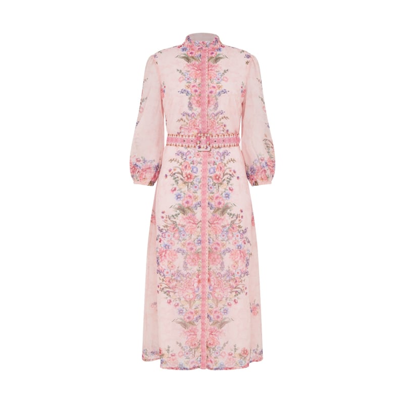 Blush lace embroidered maxi shirt dress sale