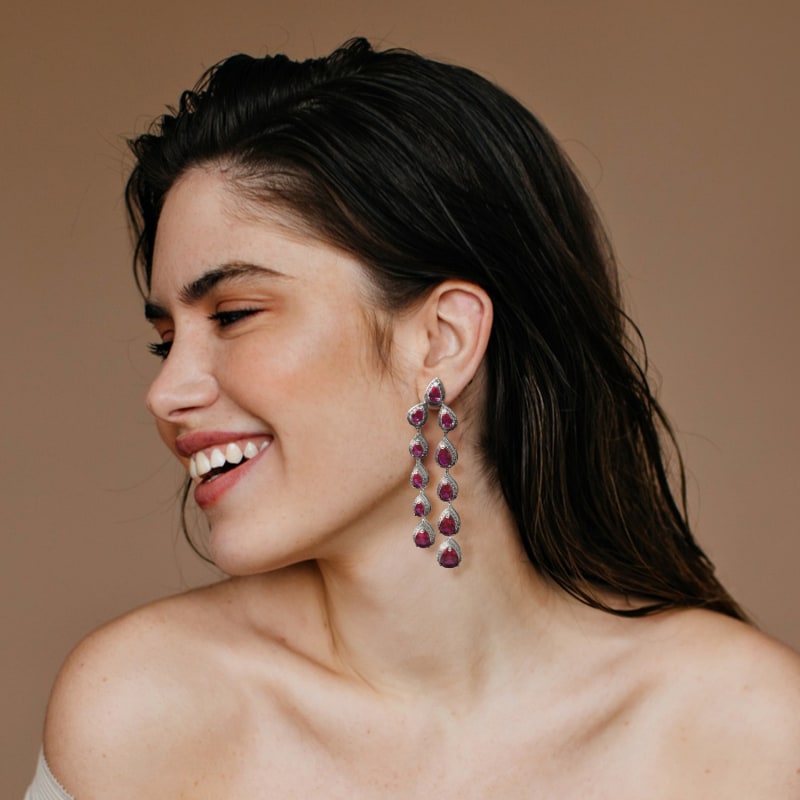 Pink Ruby Pear Drop Earrings Set In Sterling Silver by Michael Nash Jewelry