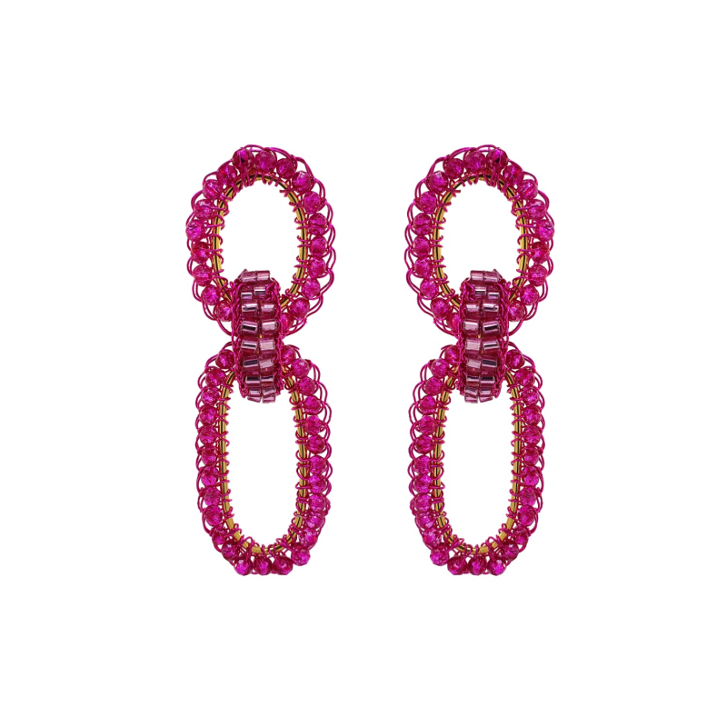 Thumbnail of Pink Stevie Handmade Crochet Links Earring image