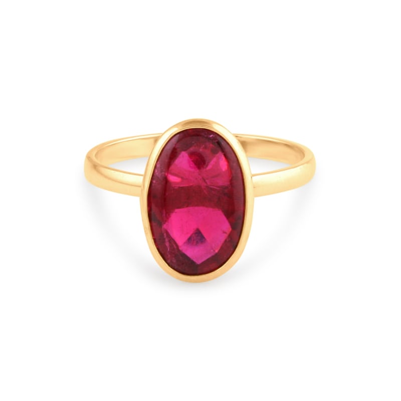 Pink Tourmaline Oval Single Stone Ring In Yellow Gold Tresor Collection Wolf Badger
