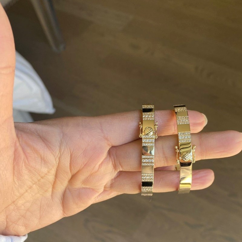 Pinstripe Strength Diamond Bangle Bracelet Half Way Diamonds And Mother of Pearl Inlay by RiNoor