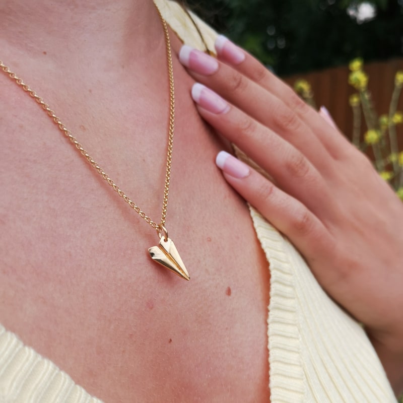 Golden airplane. Paper airplane necklace Golden. Paper Airplane