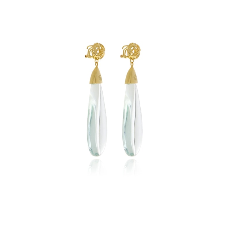 Thumbnail of Clear Signature Gold Drop Crystal Earrings image