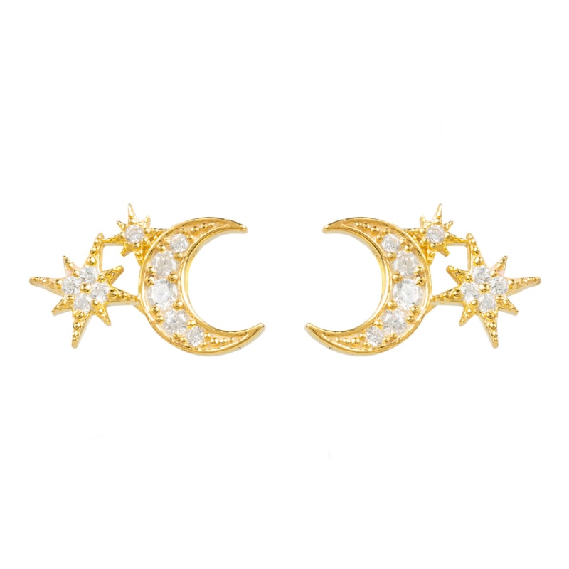 Moon Starburst Small Stud Earrings Gold Latelita Wolf Badger