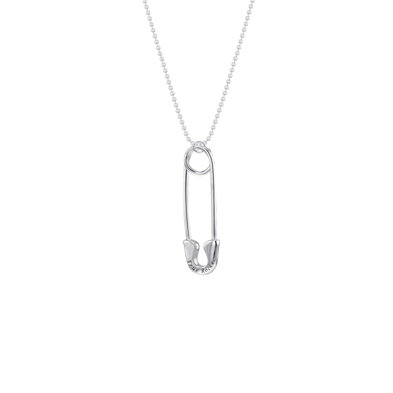 Large Safety Pin Necklace In Sterling Silver & Rhodium Plated