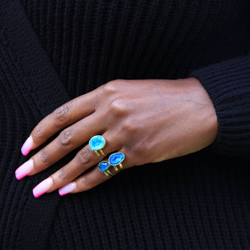 Thumbnail of Electric Blue Crystal Adjustable Gold Pinky Ring image