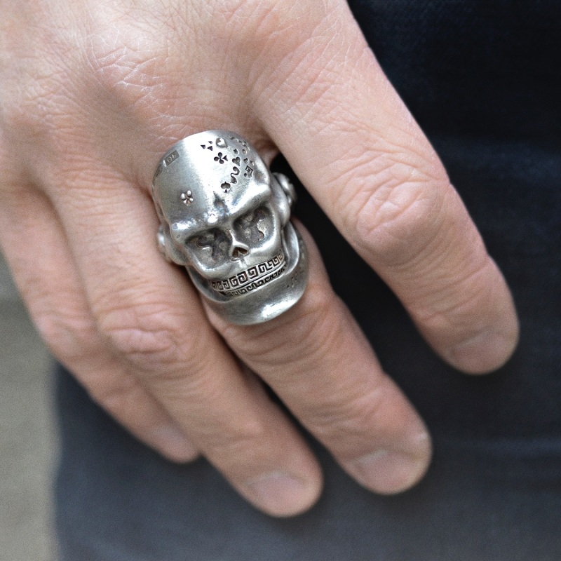 Thumbnail of Skull Ring with Hinged Jaw in Sterling Silver image