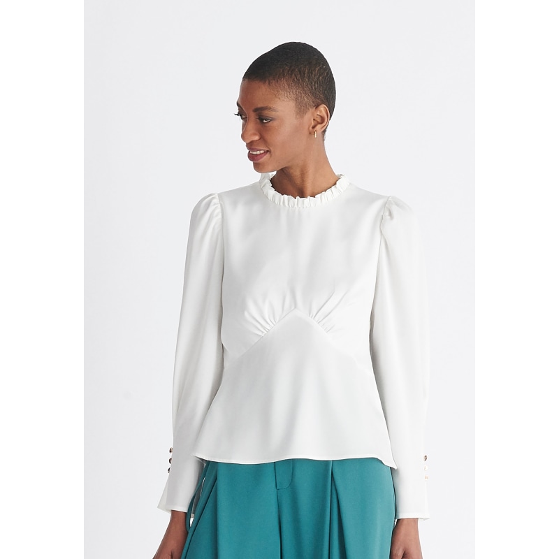 White satin blouse store with collar