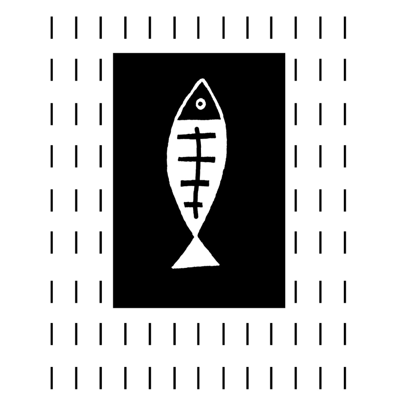 Thumbnail of Plenty Of Fish Art Print: Black And White Fish Illustration Swimming Upstream In A Graphic Line Pattern image