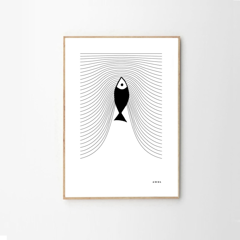 Thumbnail of Plenty Of Fish In The Sea: Graphic Fish Art Print With Minimalist Line Wave Pattern image