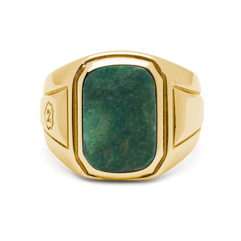 Thumbnail of Men's Oblong Gold Plated Signet Ring With Green Jade image