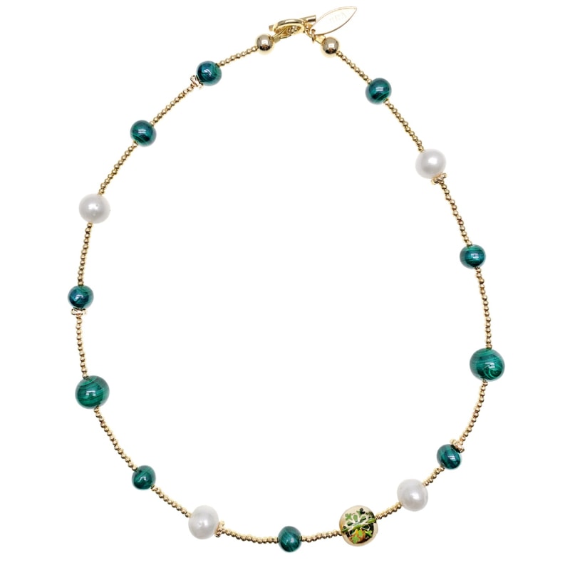 Thumbnail of Christmas Style Malachite With Freshwater Pearls Double Wrapped Bracelet image