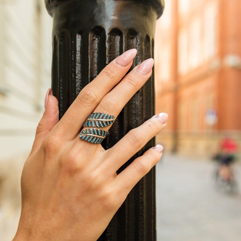 Thumbnail of Tropical Leaf Cocktail Ring Blue Turquoise Silver image