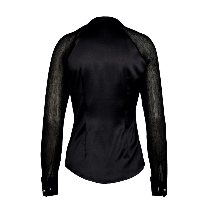 Thumbnail of Taylor- Black Peace Silk Fitted Shirt With Transparent Sleeves image